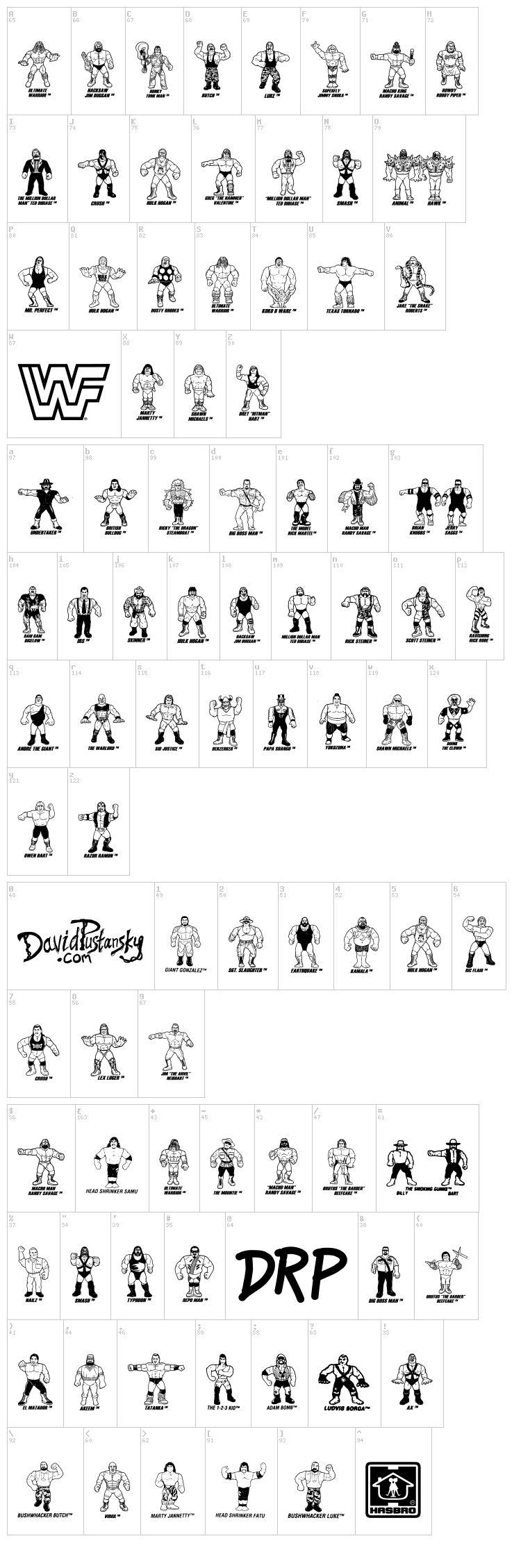 Retro Hasbro WWF Figures font map